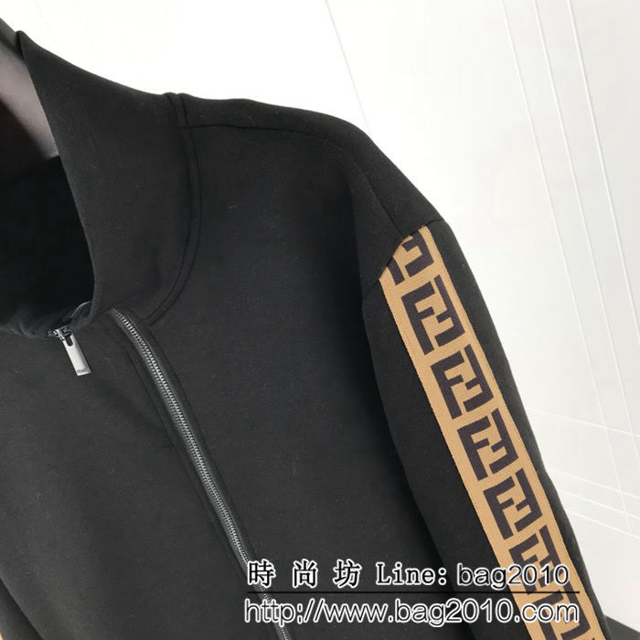 FENDI芬迪 18FW 最新款 黑色FF徽標織帶 經典復古 拉鏈夾克外套套裝 情侶款 ydi1644